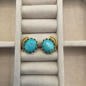 Turquoise and Gold Feather Earrings